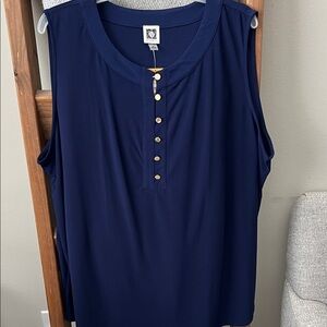 Anne Klein Deep Blue Sleeveless Blouse, 3X, NWT, Retails $70